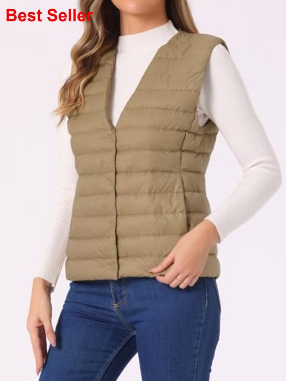 Lightweight Quilted Puffer Vest Sleeveless Button Up Nylon - Picture 2 of 5